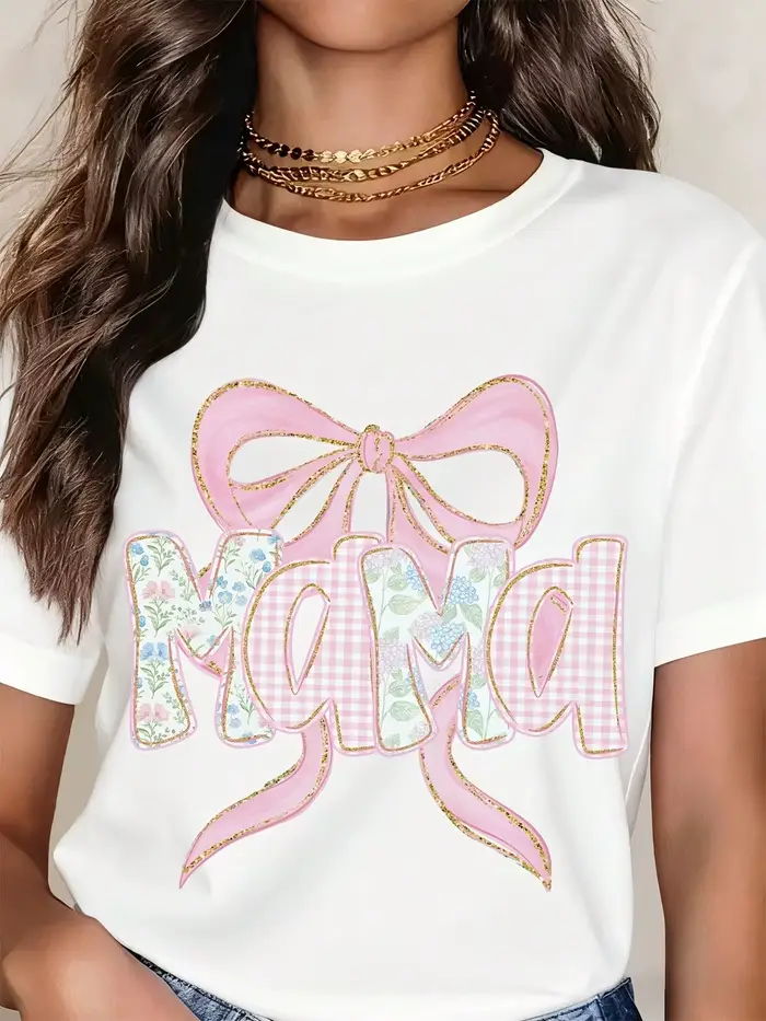 T-shirt rose à nœud imprimé MAMA