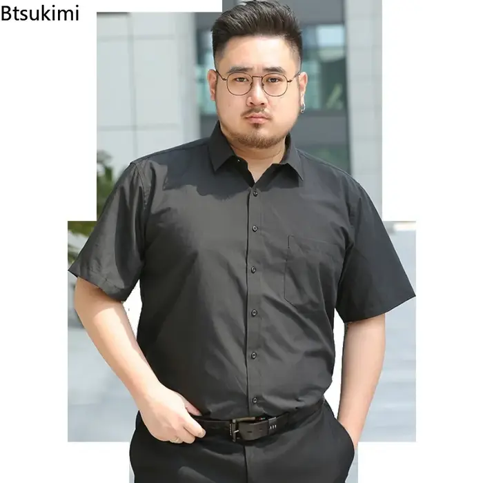 Oversized 7XL 8XL Summer New Men's Dress Shirts Fashion Classic Black White Short Sleeve Business Social Formal Clothing