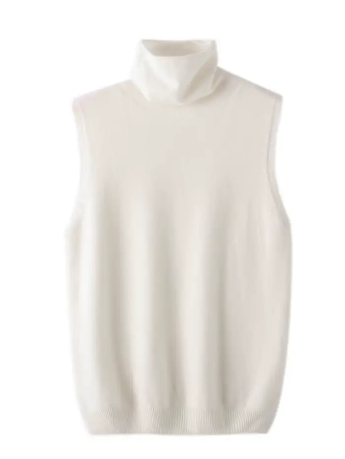 Femmes 100% laine mérinos pulls sans manches col roulé pull gilet
