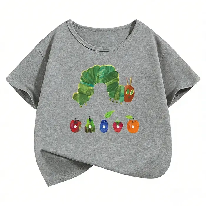 T-shirt imprimé avec motif d'animaux et de fruits, vêtements d'été pour filles, hauts à manches cour