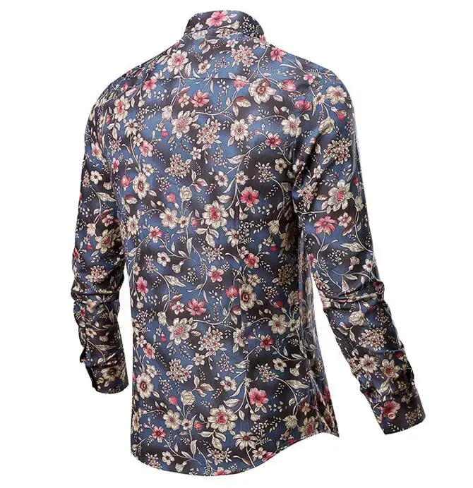 Hommes chemises florales Vintage imprimé Camisa Social à manches longues chemise 2025 mode