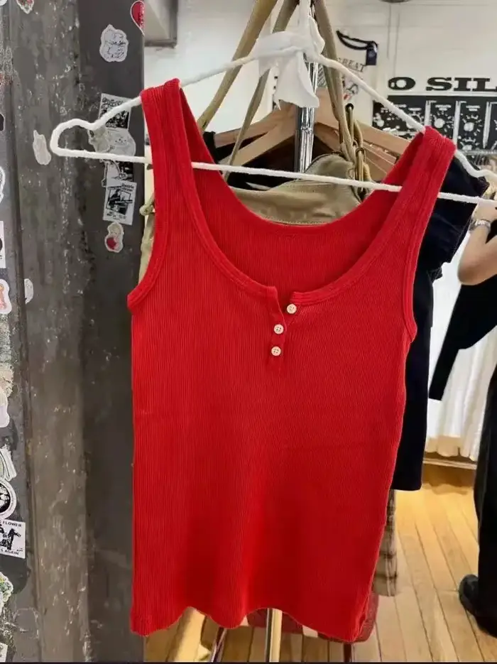 Débardeurs côtelés boutonnés pour femmes, style décontracté d'été, streetwear, gilets sans manches e