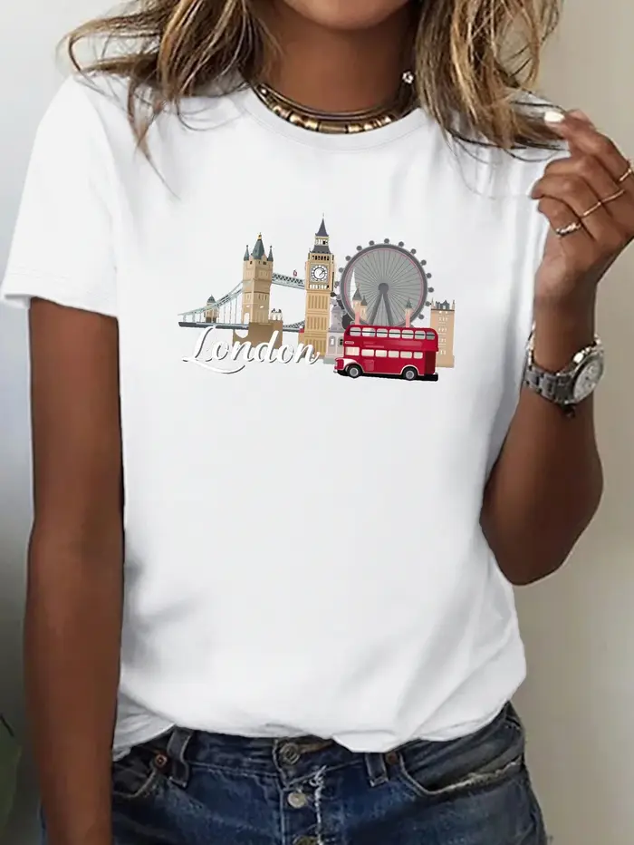 Londres monuments illustration impression T-shirt femmes Harajuku à manches courtes décontracté