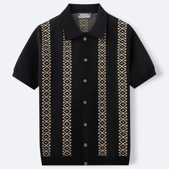 Chemise tricotée jacquard rayée d'été pour hommes européens et américains