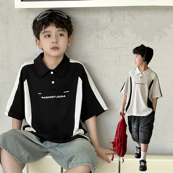 Mode enfants couleur contraste à manches courtes Polo pour garçons décontracté couleur bloc Poloshirt enfants été coton Polo t-shirt