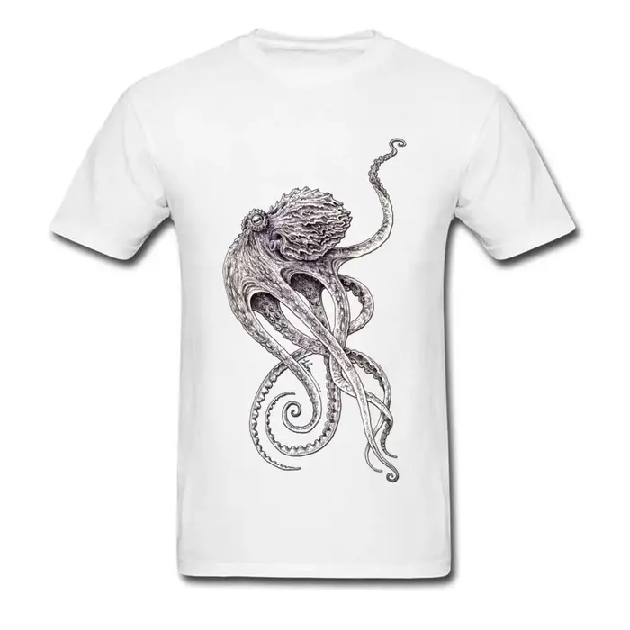 T-shirt à manches courtes imprimé pieuvre rétro pour hommes, noir élégant, Steampunk, t-shirts perso