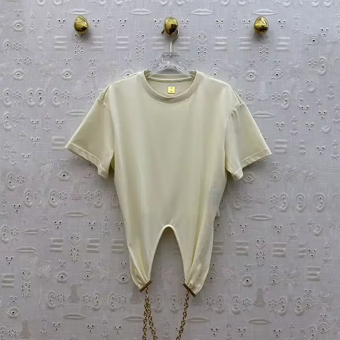 T-shirt asymétrique à col rond et manches courtes pour femme