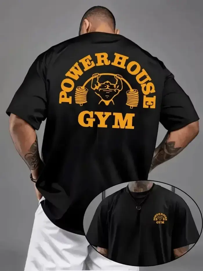 GYM Powerhouse Gym T-shirt pour hommes, haut de sport à col ras du cou pour musculation et fitness