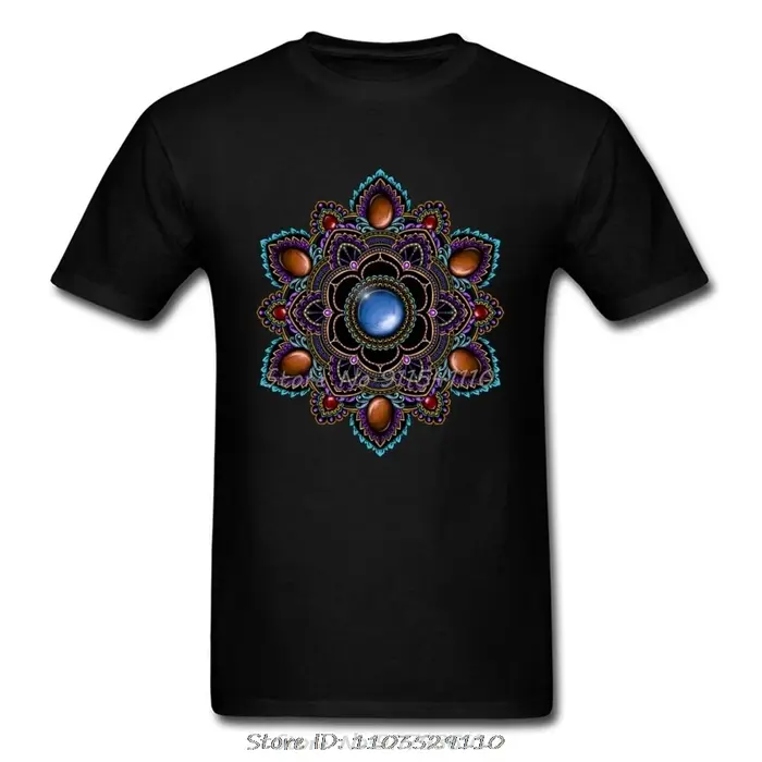 T-shirt Om Mandala avec pierres précieuses pour hommes, T-shirt noir violet et Industries celle, Éco
