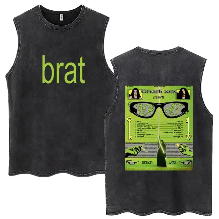 Charli Xcx Brat Album lavage débardeurs 365 fête fille hommes femmes Style rétro sans manches t-shirts coton décontracté surdimensionné Streetwear