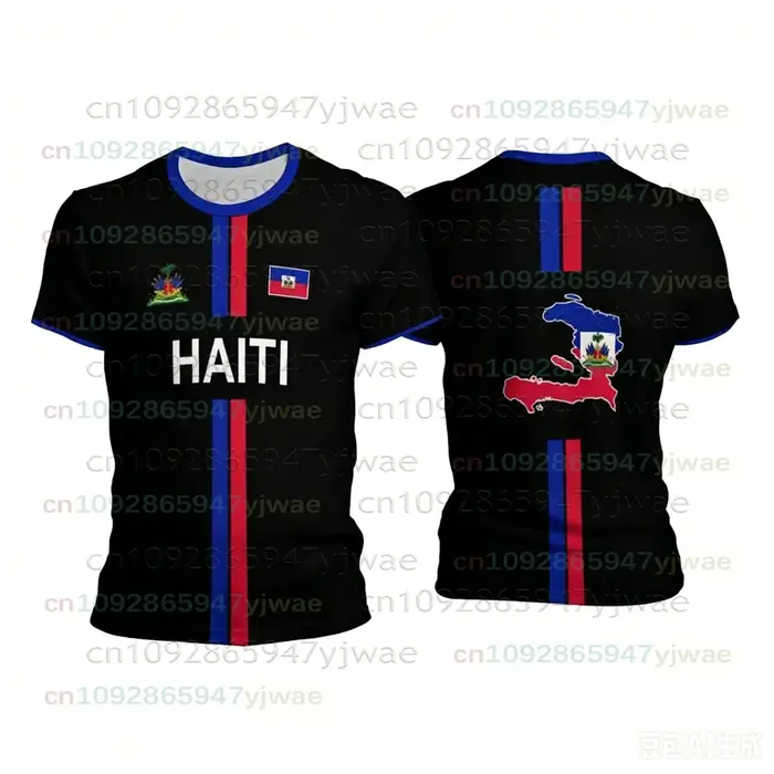 T-shirts de football Haïti pour hommes, T-shirt de sport, Hauts oversize unisexe avec drapeau haïtie