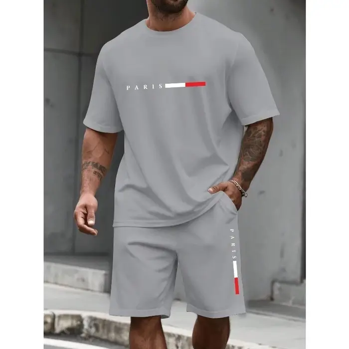 Survêtement pour homme 2 pièces Ensemble short et t-shirt à col rond à manches courtes