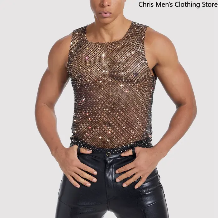 Gilet brillant transparent sexy pour hommes