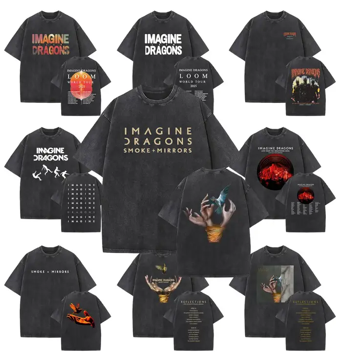 Rock Band Imagine Dragons Loom World Tour 2025 lavé Vintage T-shirt hommes femmes gothique surdimensionné t-shirts