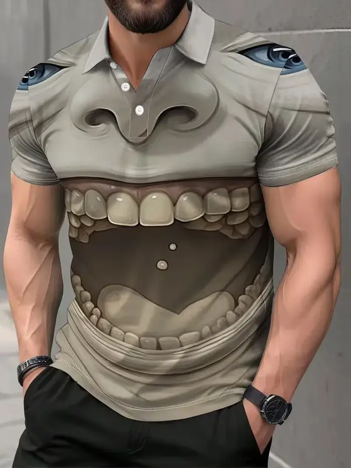 Polo amusant à motif de dessin animé pour hommes, t-shirt coloré avec visage souriant, respirant, séchage rapide, pour vacances à la plage, style hawaïen