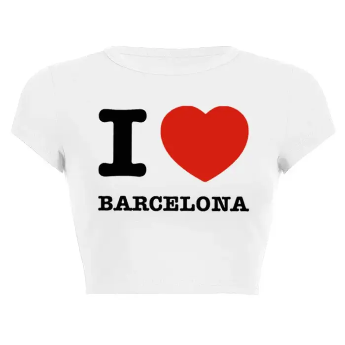 J'aime Barcelone femmes T-Shirt été Harajuku haut court Sexy vêtements de fête col rond recadrée nom