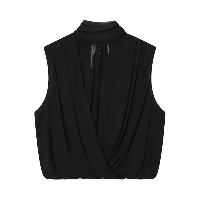 Débardeur drapé à col roulé pour femme, style ballon, chic, tendance, pour l'été