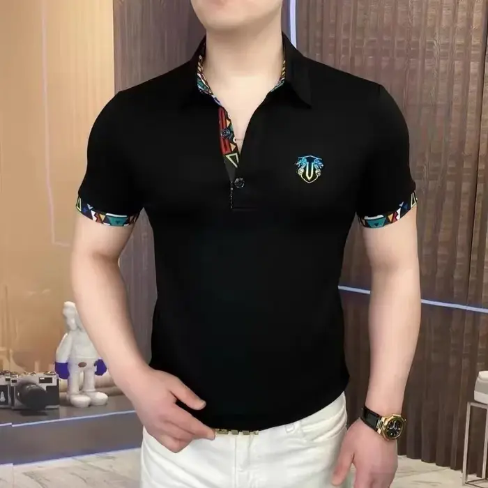 2025 été Vintage couleur unie polyvalent polos hommes mince décontracté à manches courtes POLO fête 