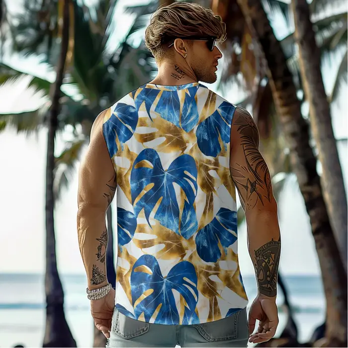 Style hawaïen feuille audacieuse hommes débardeur sans manches dégradé couleur maillots de bain respirant entraînement ajustement gilet vêtements de Fitness musculaire