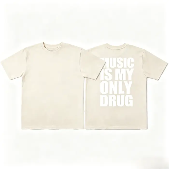 T-shirt à imprimé graphique humoristique 'La musique est ma seule drogue' - Collection Été 2026 - Vêtements pour hommes et femmes - Mode streetwear