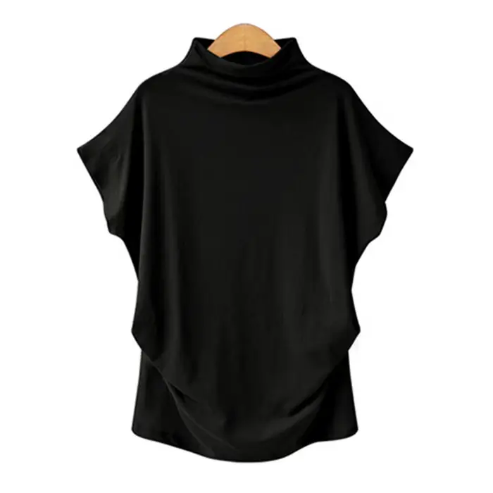 T-shirt à manches courtes et col haut pour femme