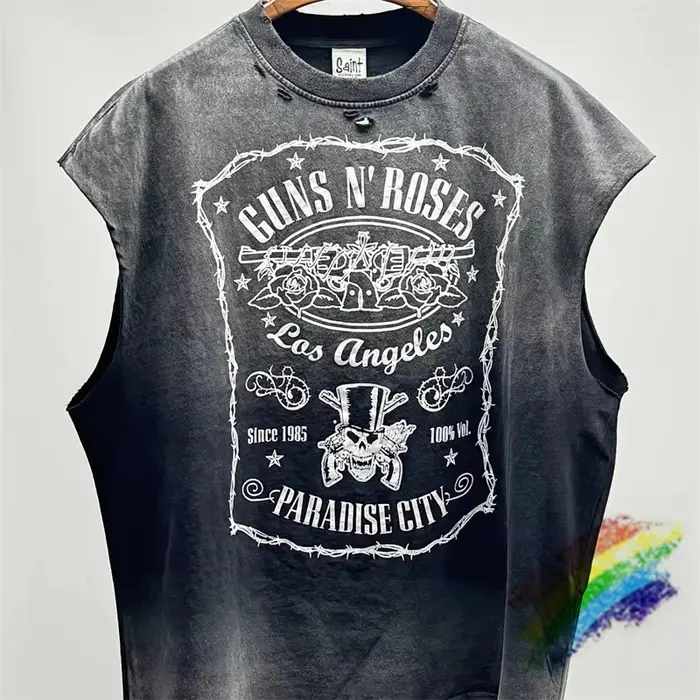 Vintage SAINT Guns N Roses lavé T-Shirts haute qualité sol sale Spray porté à la main débardeur t-shirt hauts