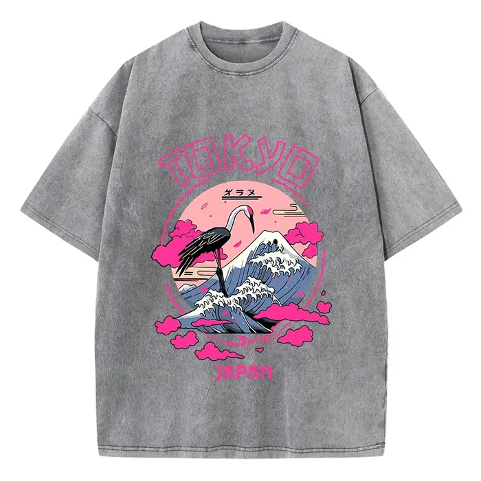 T-shirt manches courtes col rond femme, en coton, vintage, lavage à l'acide, imprimé TakHarajuku, à