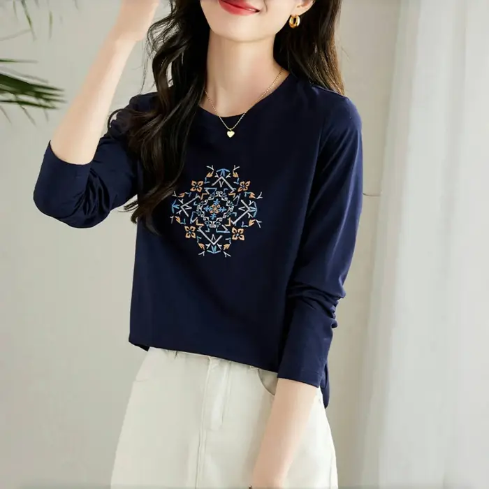 T-shirt à manches longues pour femmes, haut fin et ample, à la mode, intérieur et extérieur, printem