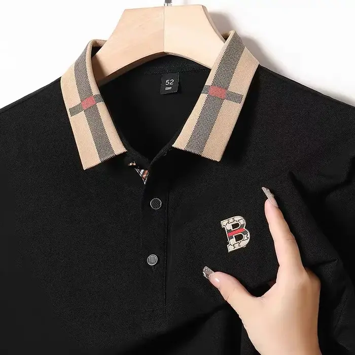 Polo à manches courtes pour hommes, logo de marque de luxe, en coton et soie respirant, haut de gamm
