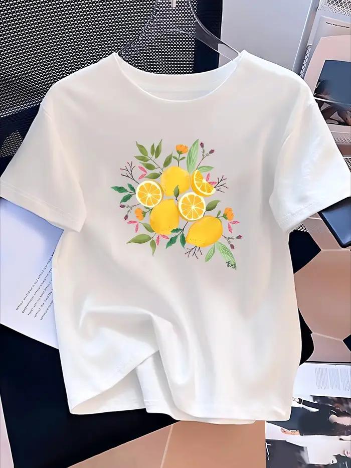 T-shirt pour femme avec motif floral citron jaune