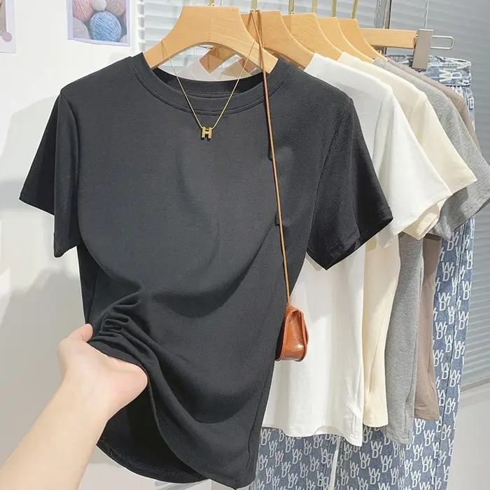 2026 nouveau femmes 100% coton T-shirt fond basique solide dame à manches courtes hauts chemises été