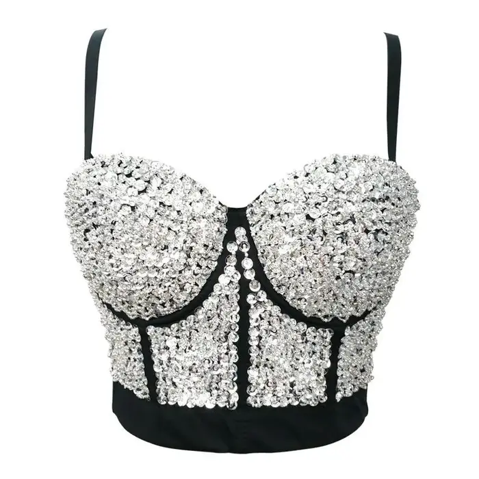 Haut court de danse latine noir 2026 pour femme – Gilet sexy à sequins sans manches, corset pour la 