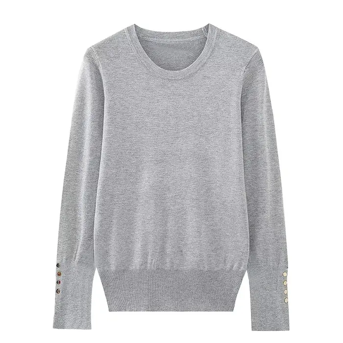 YENKYE automne femmes solide col rond à manches longues basique tricot pull décontracté hauts pullov