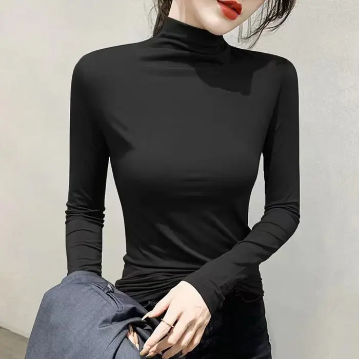 Chemise de Base à manches longues pour femmes, T-Shirt basique à col roulé et manches longues pour f