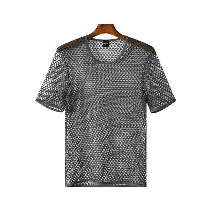 T-shirt en maille respirant pour homme, manches courtes, été, tendance, ajouré, débardeur sexy à man