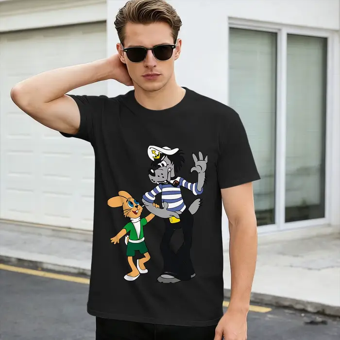 T-shirt d'été en coton pour hommes, motif Nu Pogodi, dessin animé russe, à manches courtes, Y2K, hau