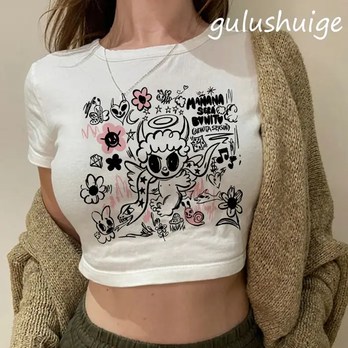Années 90 Manana Sera Bonito Bichota Karol G t-shirt haut court femmes à manches courtes femme graph