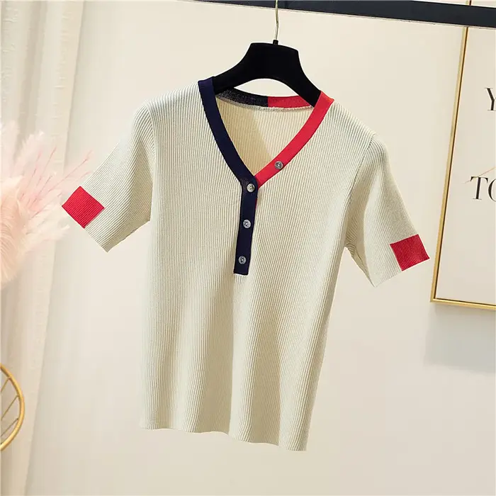 T-shirt femme 2025 nouvel été pur haut en coton femmes col rond pull à manches courtes couleur pure