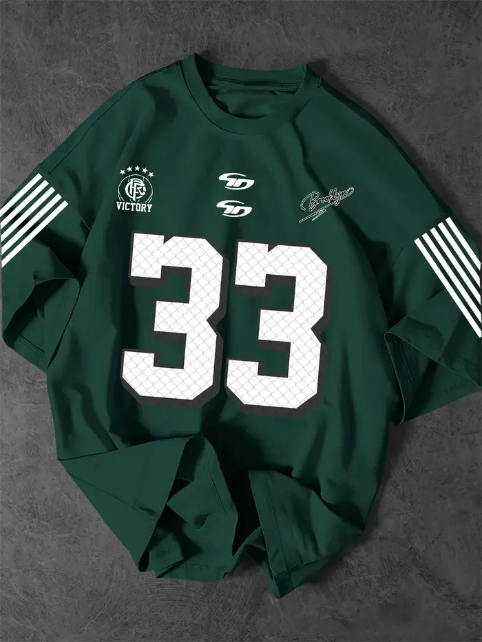 T-shirt pour homme Brooklyn 33 Number Victory Five Star Crest Sleeve Strip Print Vintage Sport Streetwear 100% Polyester S-XXL