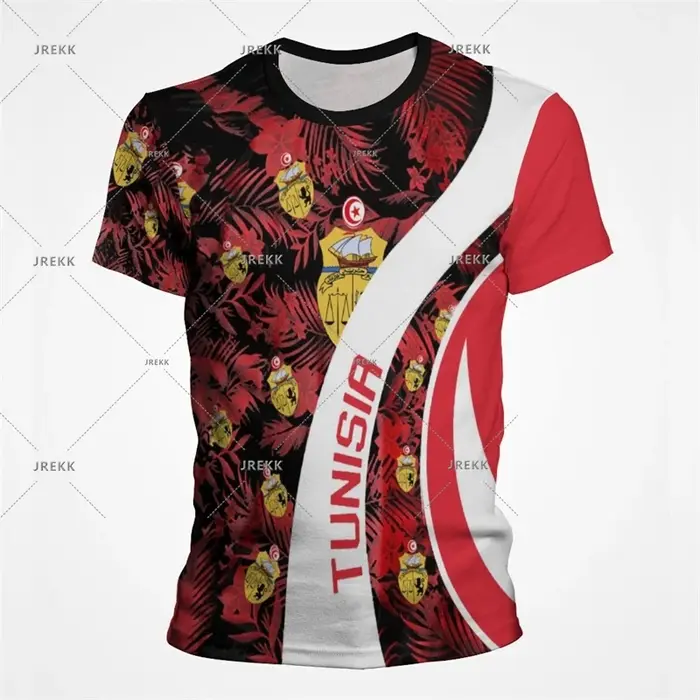 T-shirt à manches courtes et col rond pour hommes, T-shirt national tunisien, T-shirt de sport décon