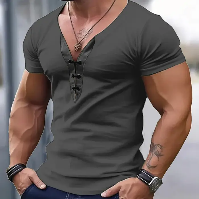 T-shirt Slim à Manches Courtes et Col en V pour Homme, Vêtement Décontracté Idéal pour la Gym, la Course à Pied, le Football et le Basketball, Collection Été