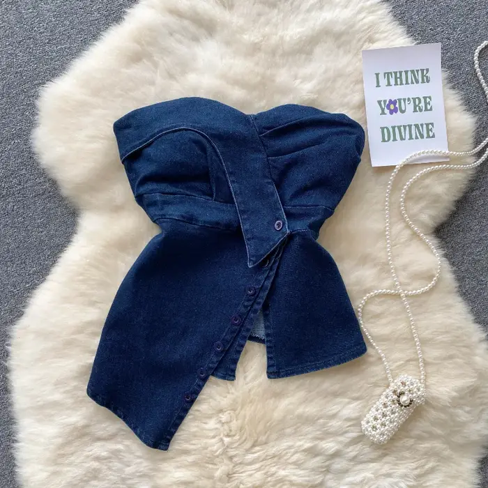 Y2K-Jean Crop Top Chic Sans Bretelles