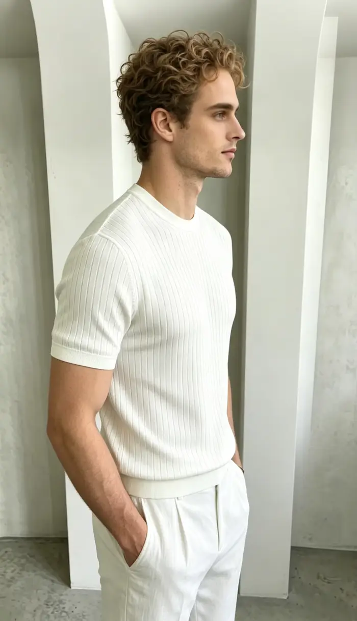 T-shirt côtelé à manches courtes pour homme