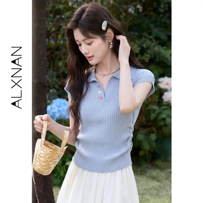 ALXNAN T-shirt pour femme à col revers