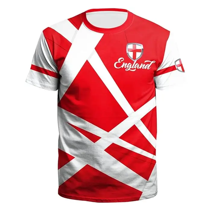 Été Angleterre Drapeau Hommes Football T-shirt 3D Impression Graphique Décontracté Sport Manches Courtes T-shirts En