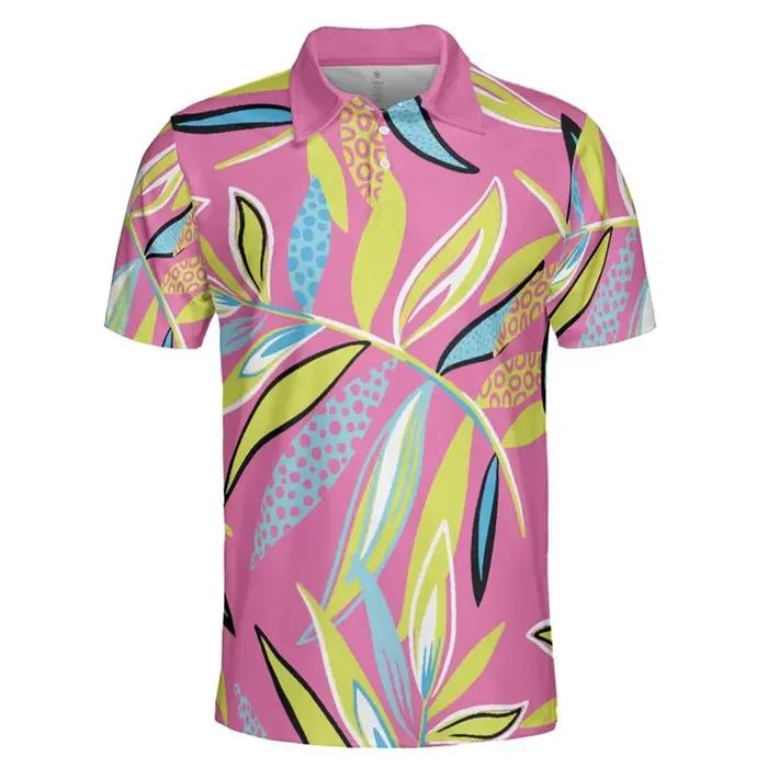 Polo en fleurs de cerisier roses pour hommes, T-shirt d'extérieur décontracté avec imprimé de plante