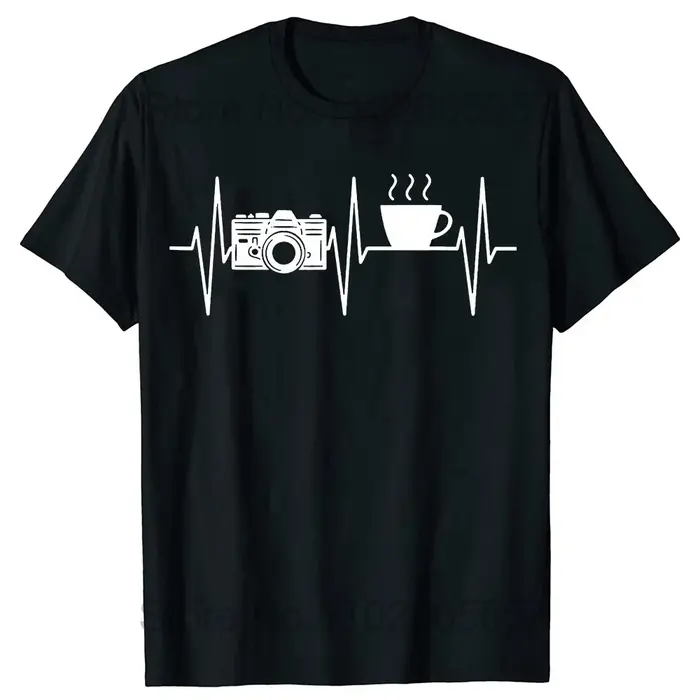 T-shirt humoristique pour photographe, amoureux du café, avec motif d'appareil photo, streetwear gra