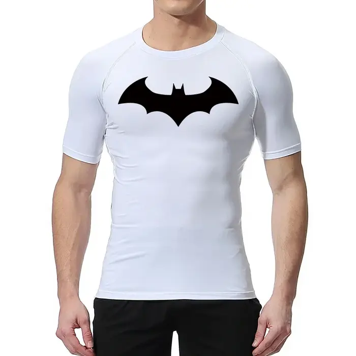 Chauve-souris graphique Compression t-shirts chemises hommes à manches courtes anti-éruption gymnastique entraînement course t-shirt été athlétique séchage rapide hauts mâle
