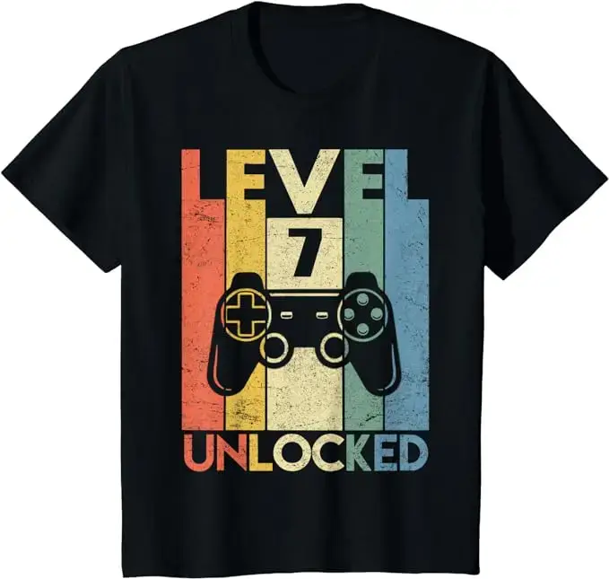 T-shirt graphique de jeu vidéo débloqué pour garçons, haut de mode, cadeau d'anniversaire, 7e annive