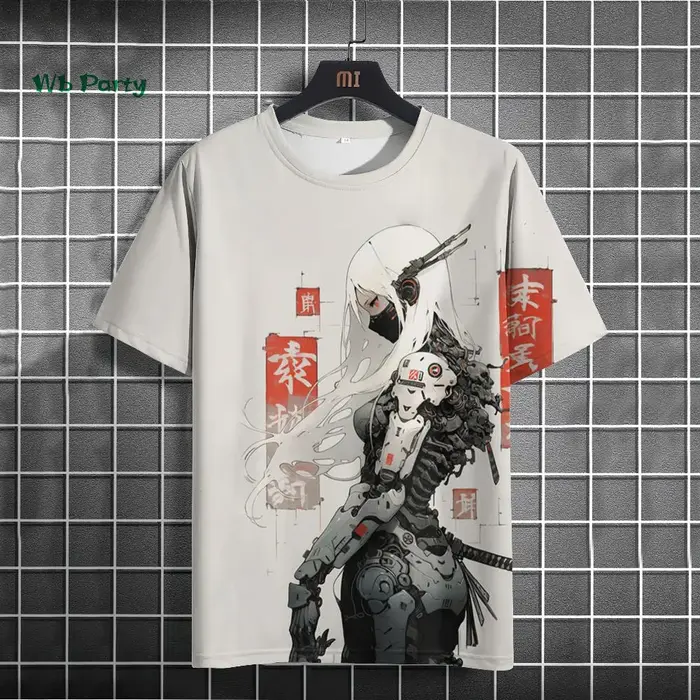 T-Shirt japonais pour hommes, motif cyber mécanique 3D, T-Shirt à manches courtes, surdimensionné, H